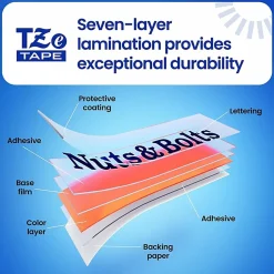 Brother P-Touch TzeS261, Strong Adhesive Laminated, ~1-1/2in x 26.2ft (36mm x 8m), Black on White Label Tape