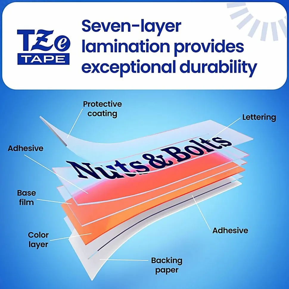 Brother P-Touch TzeS641, Strong Adhesive Laminated,~3/4in x 26.2ft (18mm x 8m), Black on Yellow Label Tape