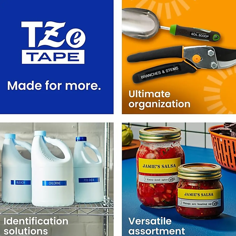 Brother P-Touch TzeS641, Strong Adhesive Laminated,~3/4in x 26.2ft (18mm x 8m), Black on Yellow Label Tape