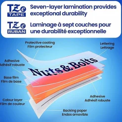 Brother P-Touch TzeS211, Strong Adhesive Laminated, ~1/4in x 26.2ft (6mm x 8m), Black on White Label Tape
