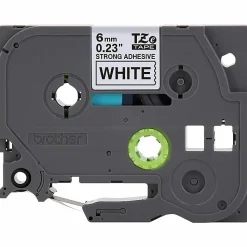 Brother P-Touch TzeS211, Strong Adhesive Laminated, ~1/4in x 26.2ft (6mm x 8m), Black on White Label Tape