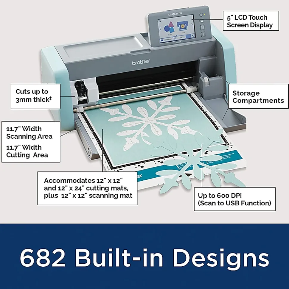 Brother® ScanNCut SDX125e 7-Piece DIY Cutting Machine Set With Scanner, Blue/Gray