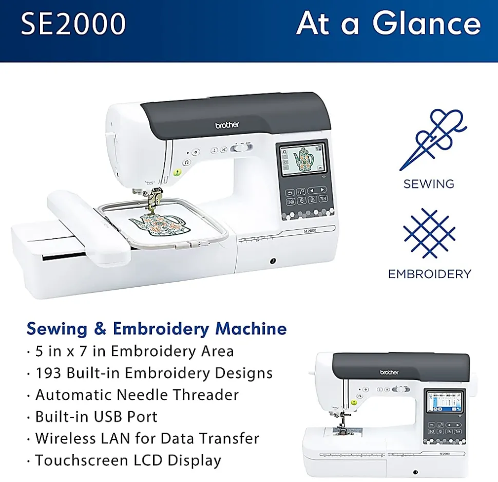 Brother® SE2000 Computerized Sewing And Embroidery Machine, White