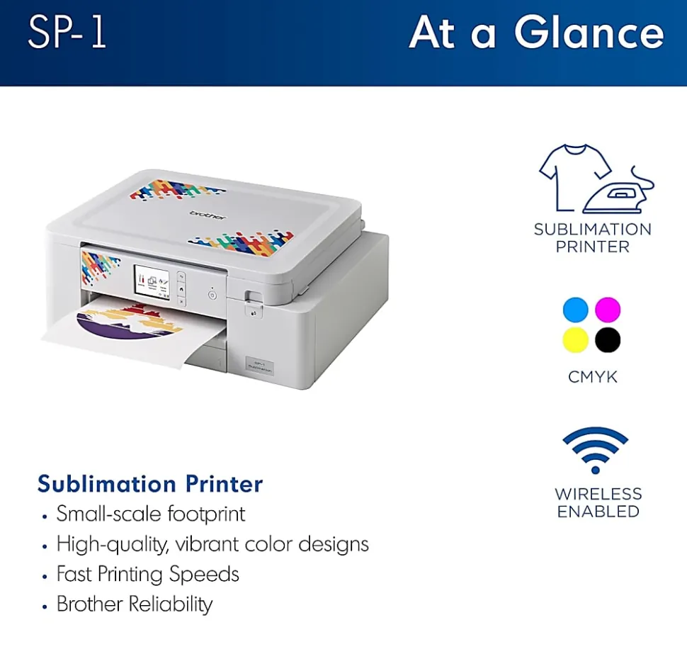 Brother SP1 Sublimation Printer With 4-Color Sublimation Ink Cartridges And 100-Sheet Sublimation Paper