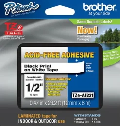 Brother TZ-AF231 Black-On-White Tape, 0.5" x 26.2'