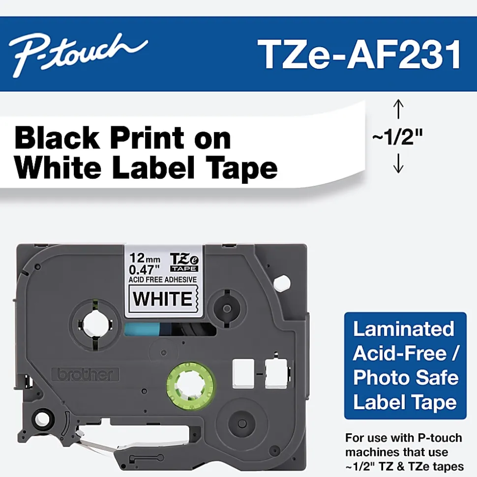 Brother TZ-AF231 Black-On-White Tape, 0.5" x 26.2'