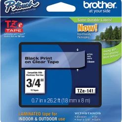 Brother TZe-141 Black-On-Clear Tape, 0.75