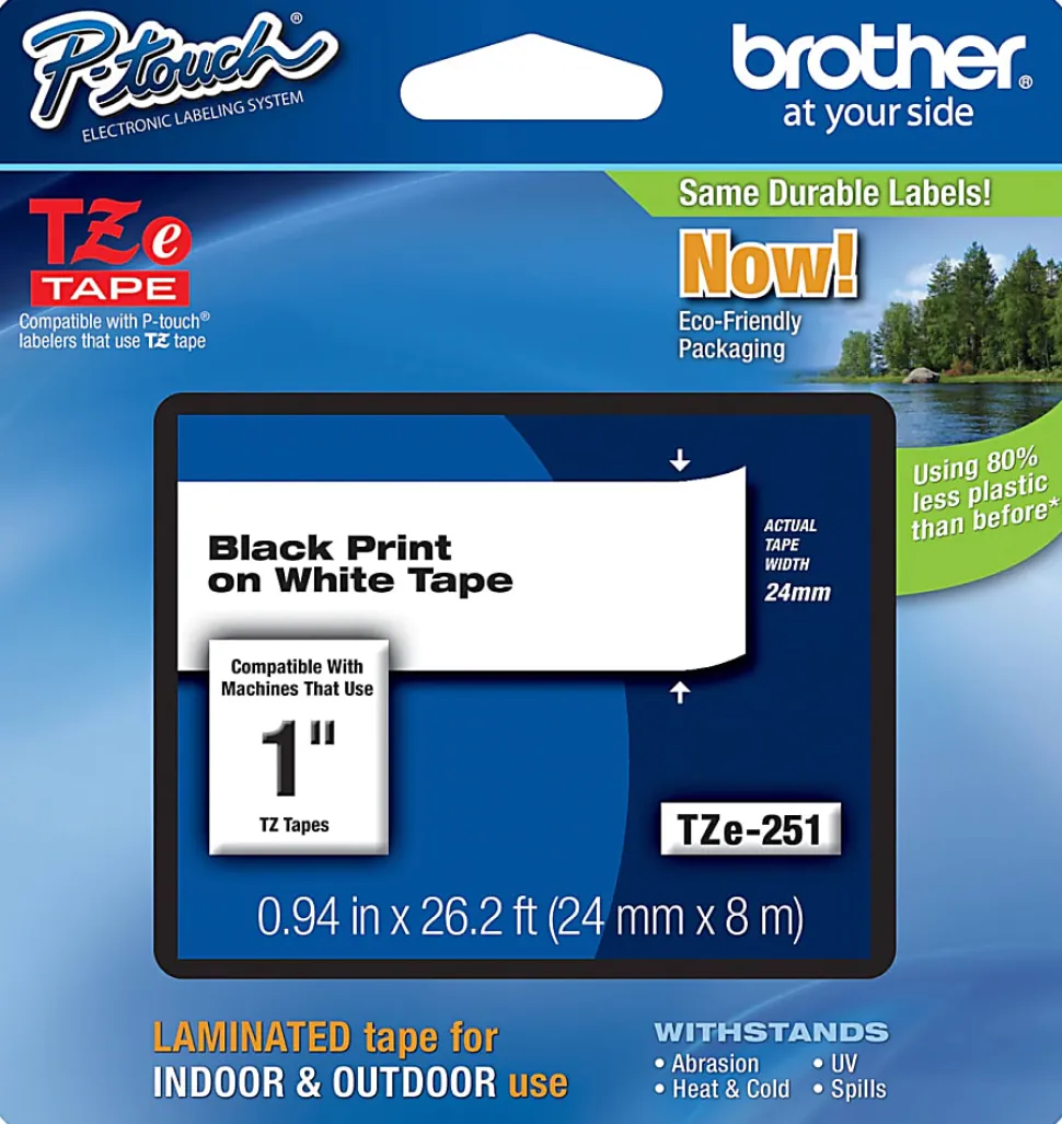 Brother TZe-251 Black-On-White Tape, 1" x 26.2'