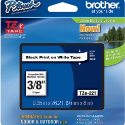 Brother TZe-221 Black-On-White Tape, 0.38