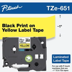 Brother TZe-651 Black-On-Yellow Tape, 1