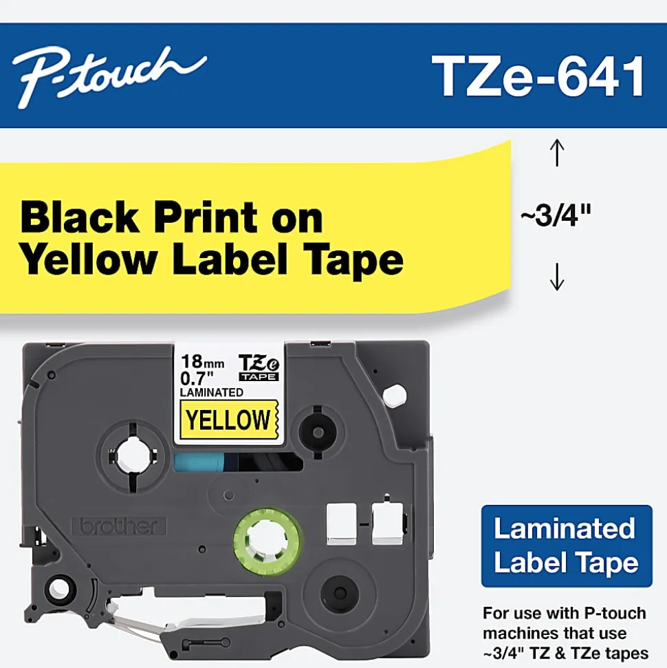 Brother TZe-641 Black-On-Yellow Tape, 0.75" x 26.2'