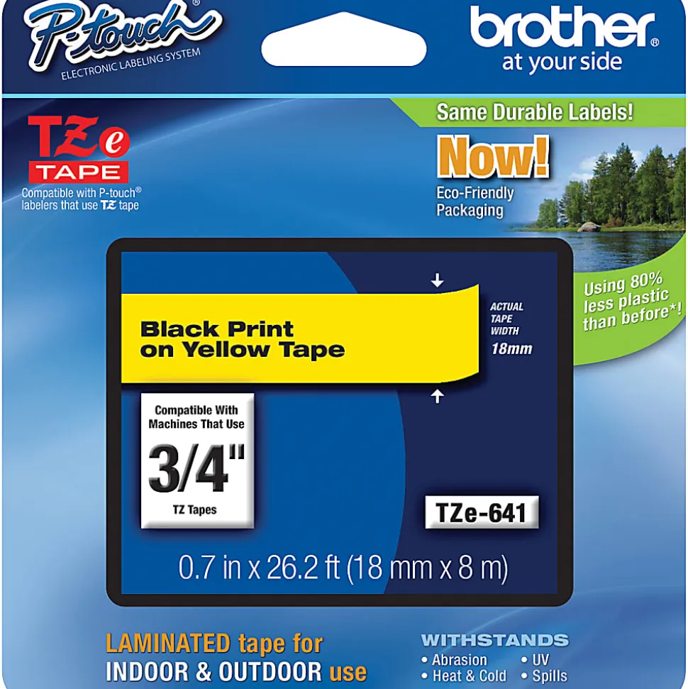 Brother TZe-641 Black-On-Yellow Tape, 0.75" x 26.2'