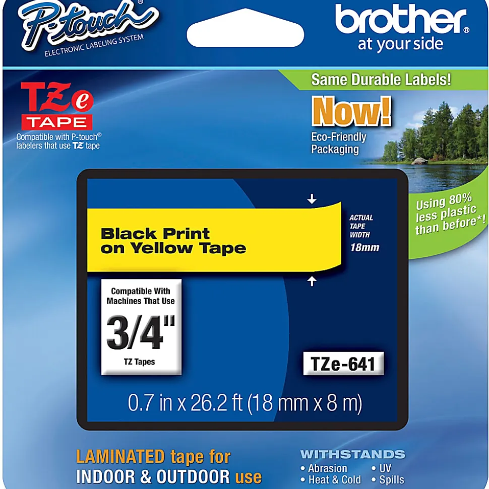 Brother TZe-641 Black-On-Yellow Tape, 0.75" x 26.2'