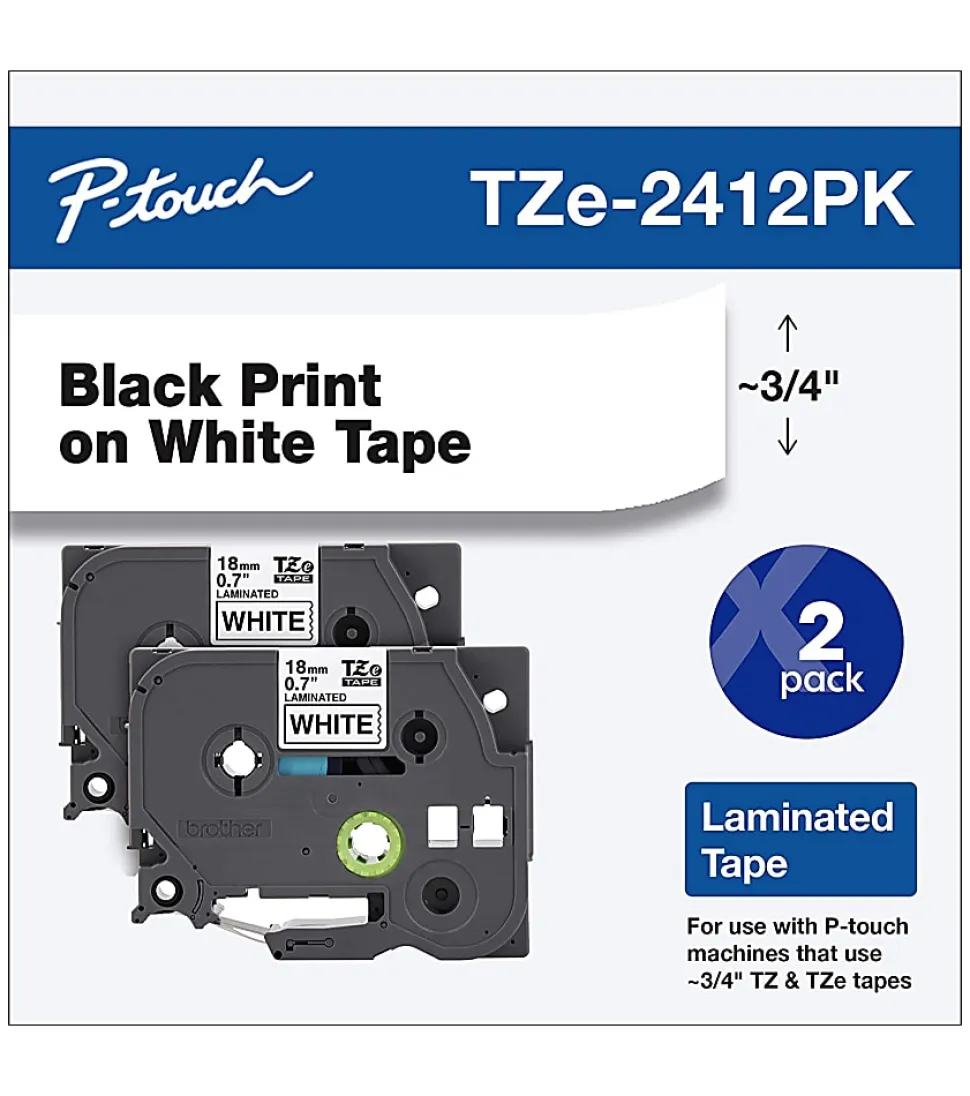 Brother TZE2412PK Label Maker Tape, White, Pack Of 2