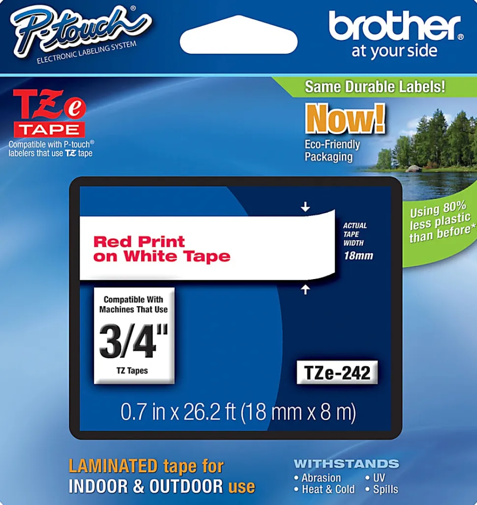 Brother TZe-242 Red-On-White Tape, 0.75" x 26.2'