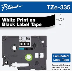 Brother TZe-335 White-On-Black Tape, 0.5