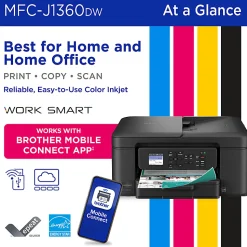 Brother Work Smart MFC-J1360DW Wireless Color Inkjet Printer, All-In-One Print/Scan/Copy, Best for home and home office