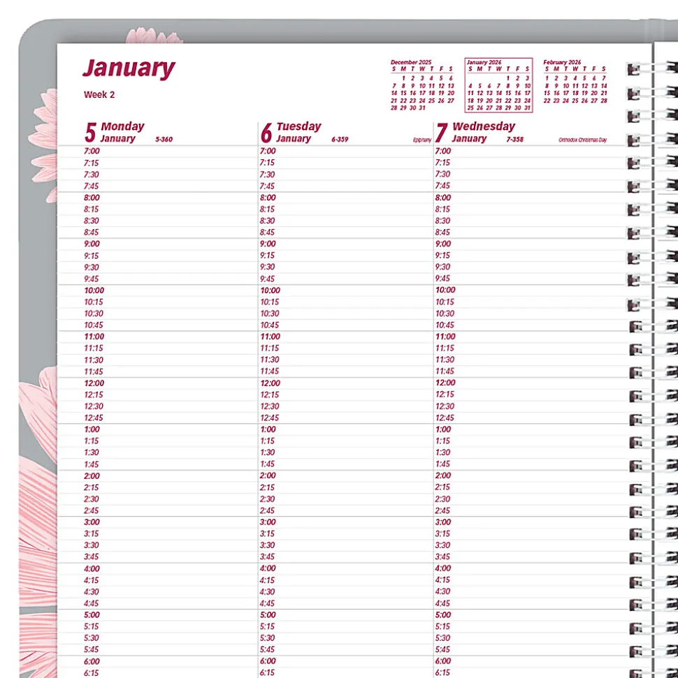 2026 Brownline® Essential Weekly Appointment Planner, 11" x 8-1/2", 50% Recycled, Pink Daisy, January To December, CB950G.05