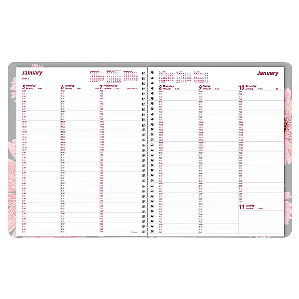 2026 Brownline® Essential Weekly Appointment Planner, 11" x 8-1/2", 50% Recycled, Pink Daisy, January To December, CB950G.05