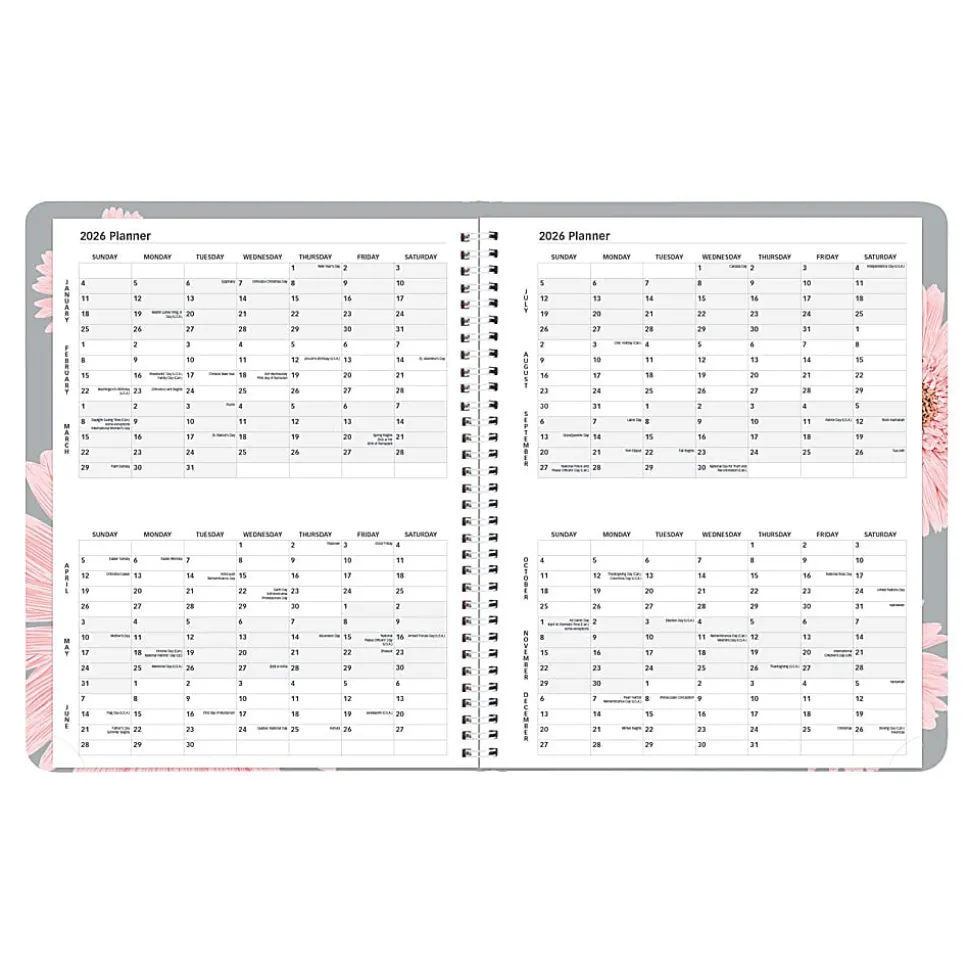 2026 Brownline® Essential Weekly Appointment Planner, 11" x 8-1/2", 50% Recycled, Pink Daisy, January To December, CB950G.05