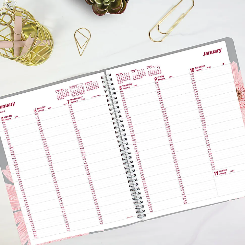 2026 Brownline® Essential Weekly Appointment Planner, 11" x 8-1/2", 50% Recycled, Pink Daisy, January To December, CB950G.05