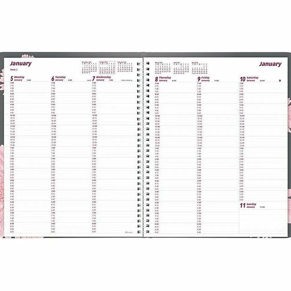 2026 Brownline® Essential Weekly Appointment Planner, 11" x 8-1/2", 50% Recycled, Pink Daisy, January To December, CB950G.05
