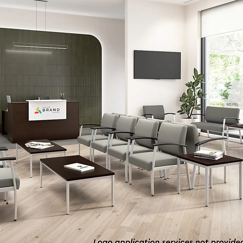 Bush Business Furniture Arrive 72"W L Shaped Reception Desk with Shelf and Mobile File Cabinet, Mocha Cherry, Standard Delivery