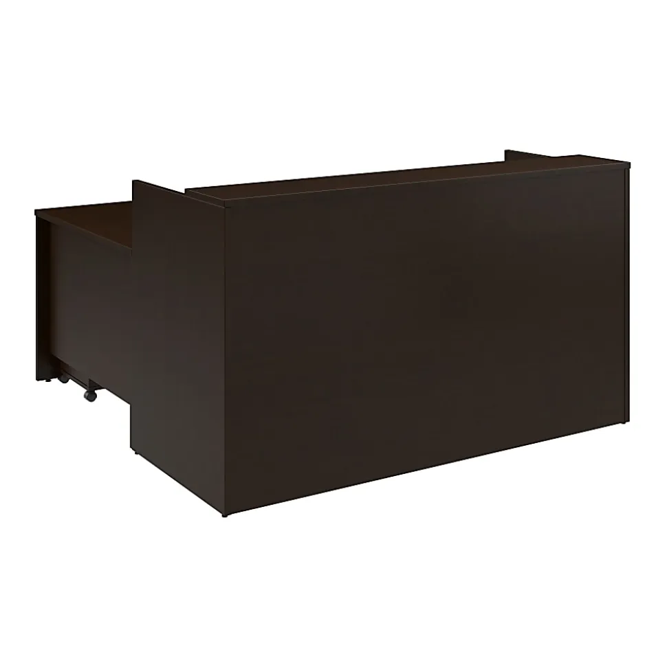 Bush Business Furniture Arrive 72"W L Shaped Reception Desk with Shelf and Mobile File Cabinet, Mocha Cherry, Standard Delivery