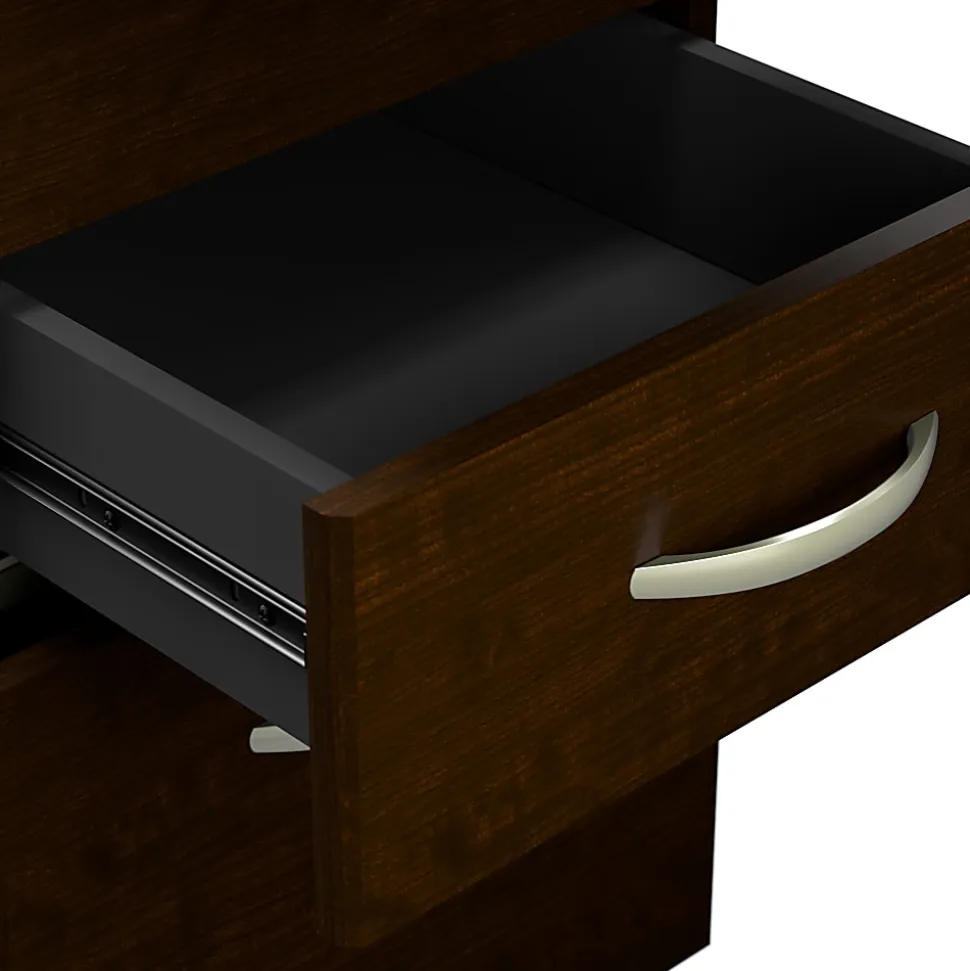 Bush Business Furniture Arrive 72"W L Shaped Reception Desk with Shelf and Mobile File Cabinet, Mocha Cherry, Standard Delivery