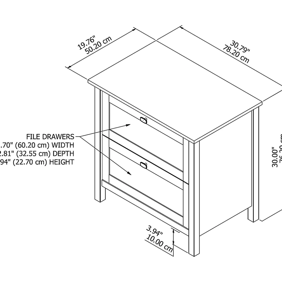 Bush Business Furniture Broadview 30"W x 19-3/4"D Lateral 2-Drawer File Cabinet, Pure White, Standard Delivery