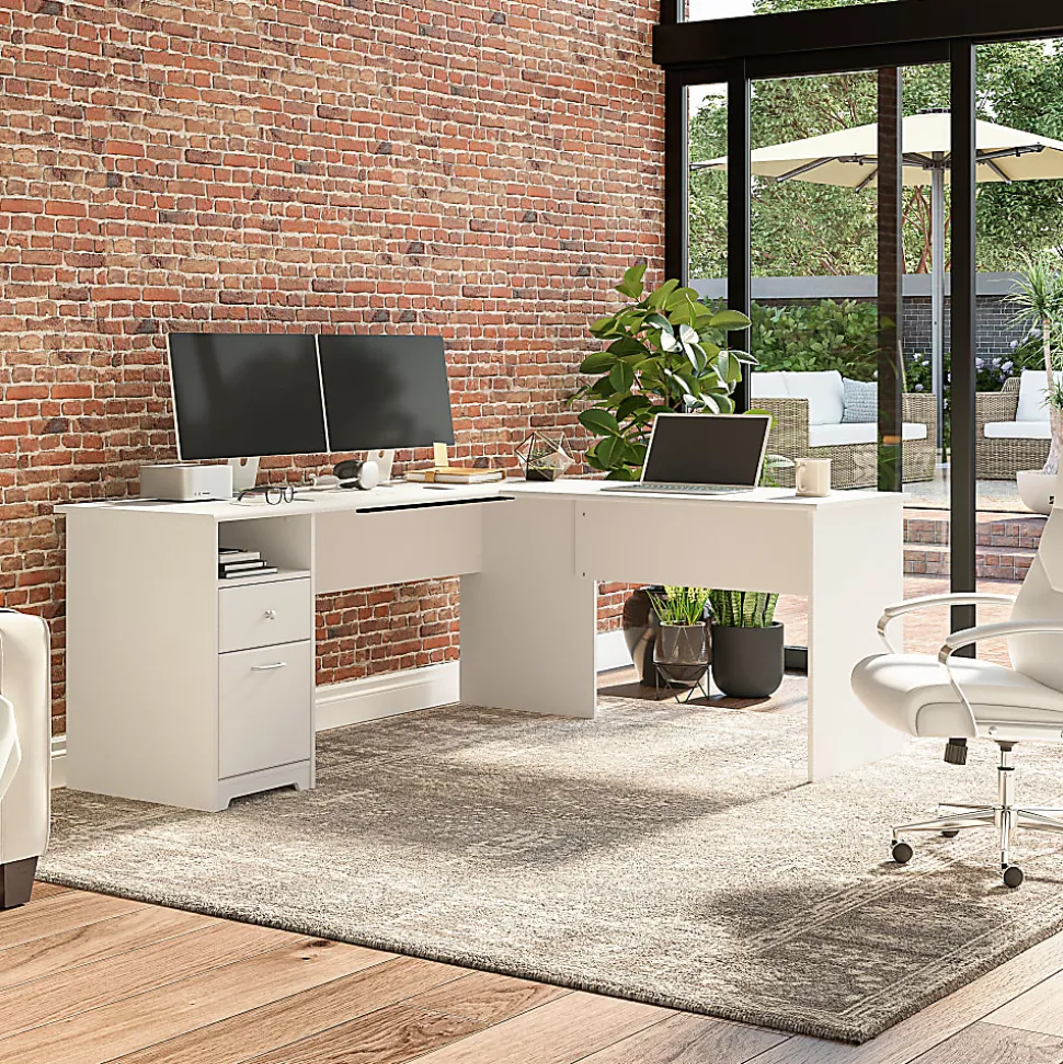 Bush Business Furniture Cabot 72"W L-Shaped Corner Desk With Drawers, White, Standard Delivery
