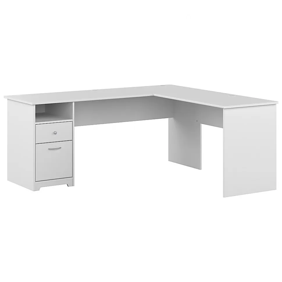 Bush Business Furniture Cabot 72"W L-Shaped Corner Desk With Drawers, White, Standard Delivery