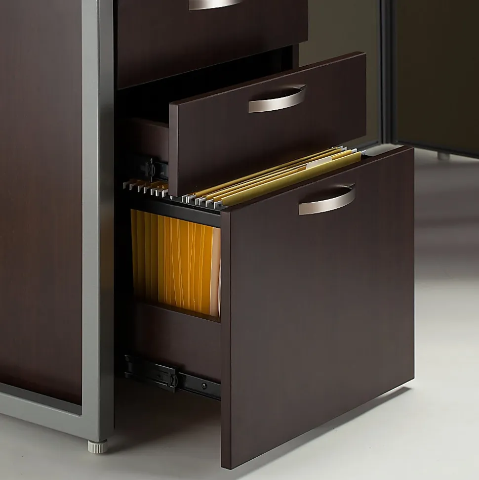 Bush Business Furniture Easy Office 60W 4-Person L-Desk Open Office, Mocha Cherry, Standard Delivery
