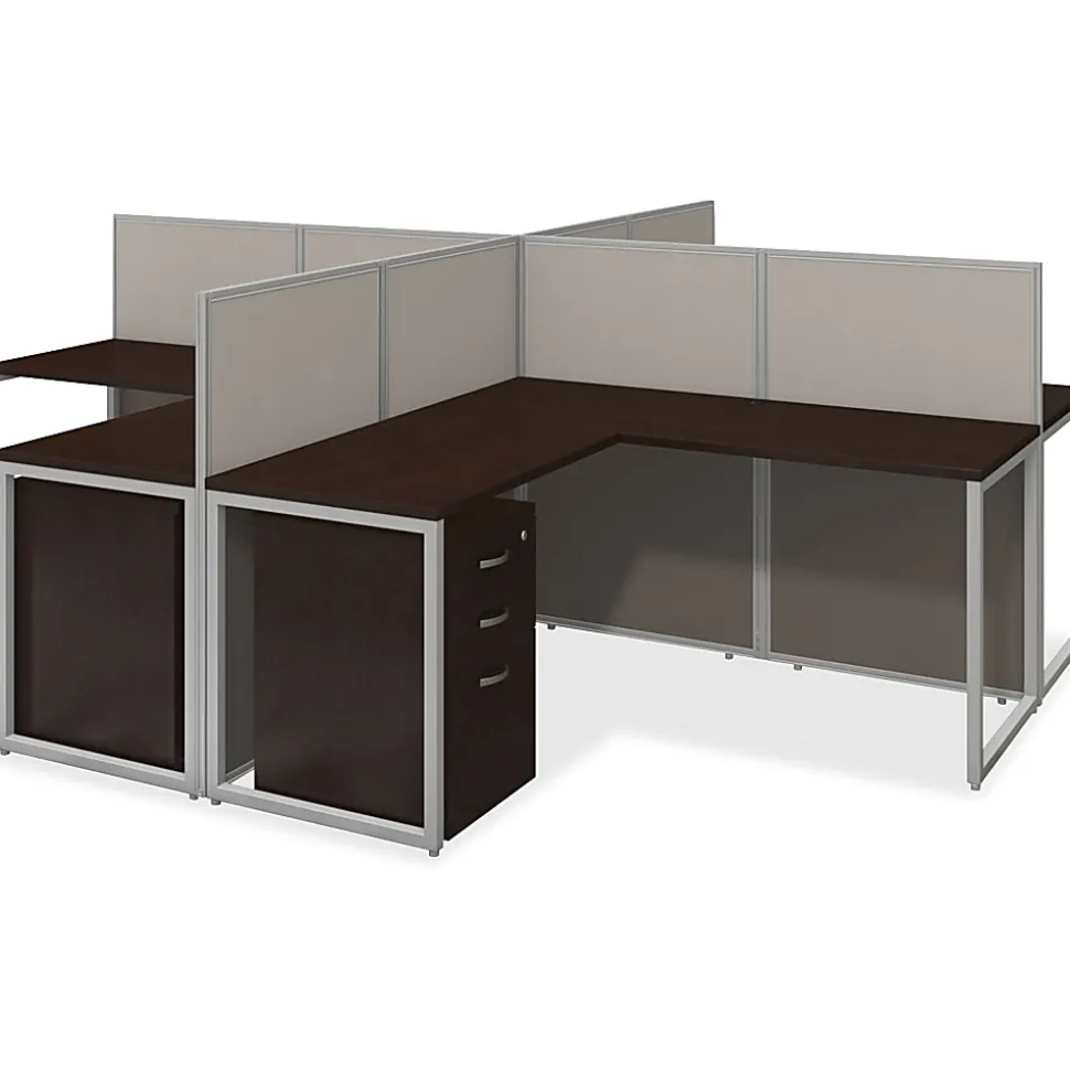 Bush Business Furniture Easy Office 60W 4-Person L-Desk Open Office, Mocha Cherry, Standard Delivery