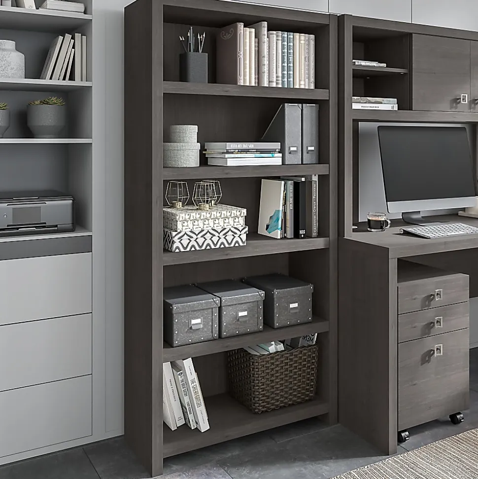 Bush Business Furniture Echo 66"H 5-Shelf Bookcase, Charcoal Maple, Standard Delivery
