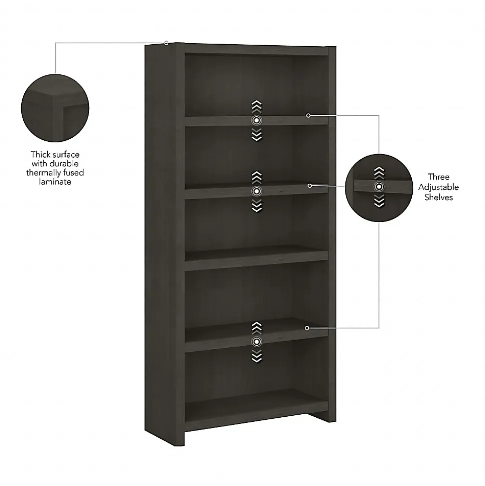 Bush Business Furniture Echo 66"H 5-Shelf Bookcase, Charcoal Maple, Standard Delivery