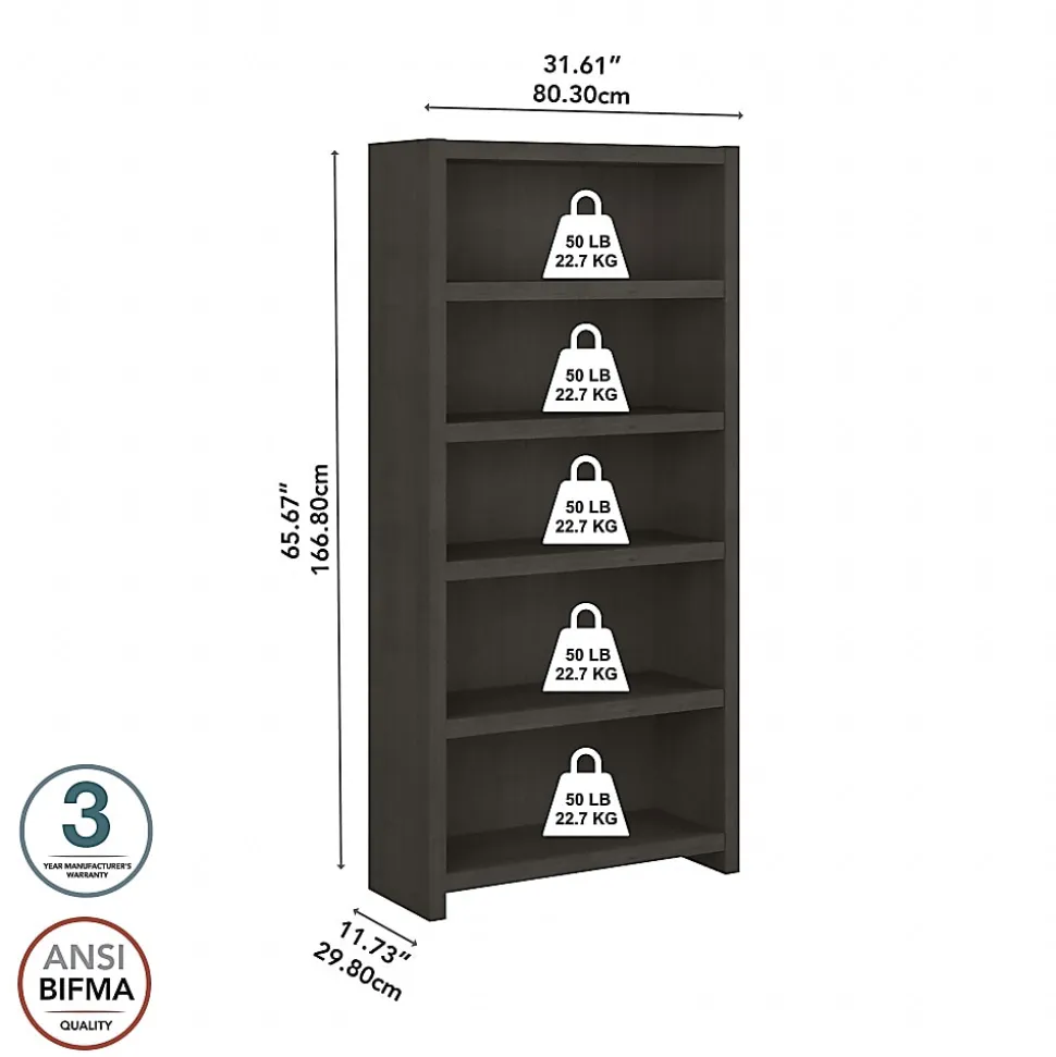 Bush Business Furniture Echo 66"H 5-Shelf Bookcase, Charcoal Maple, Standard Delivery