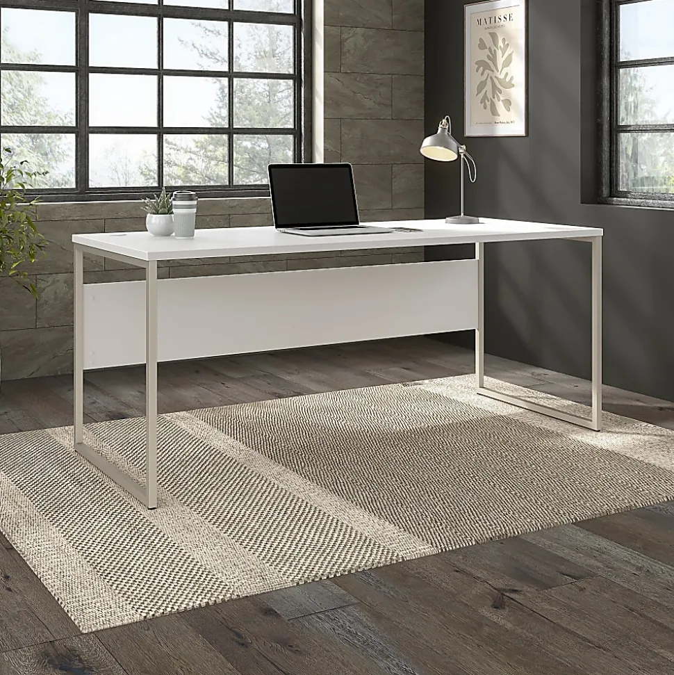Bush® Business Furniture Hybrid 72"W x 30"D Computer Table Desk With Metal Legs, White, Standard Delivery