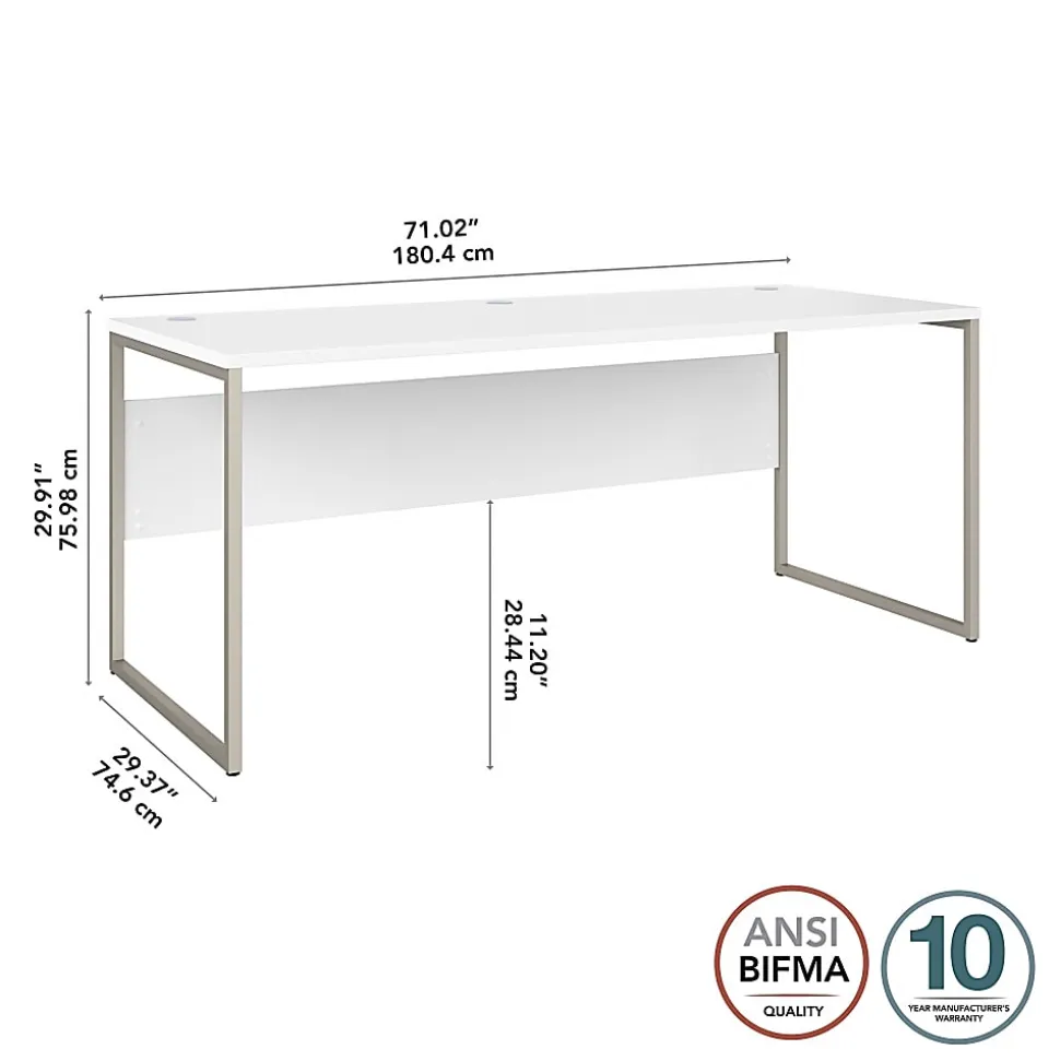 Bush® Business Furniture Hybrid 72"W x 30"D Computer Table Desk With Metal Legs, White, Standard Delivery