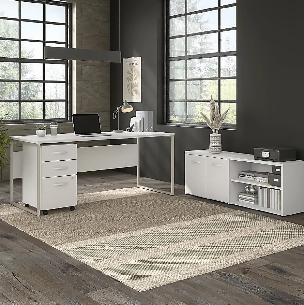 Bush® Business Furniture Hybrid 72"W x 30"D Computer Table Desk With Metal Legs, White, Standard Delivery