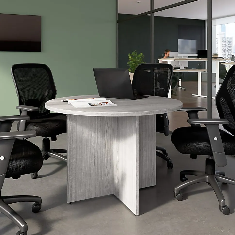 Bush Business Furniture 42-inch Round Conference Table with Wood Base, Platinum Gray, Standard Delivery