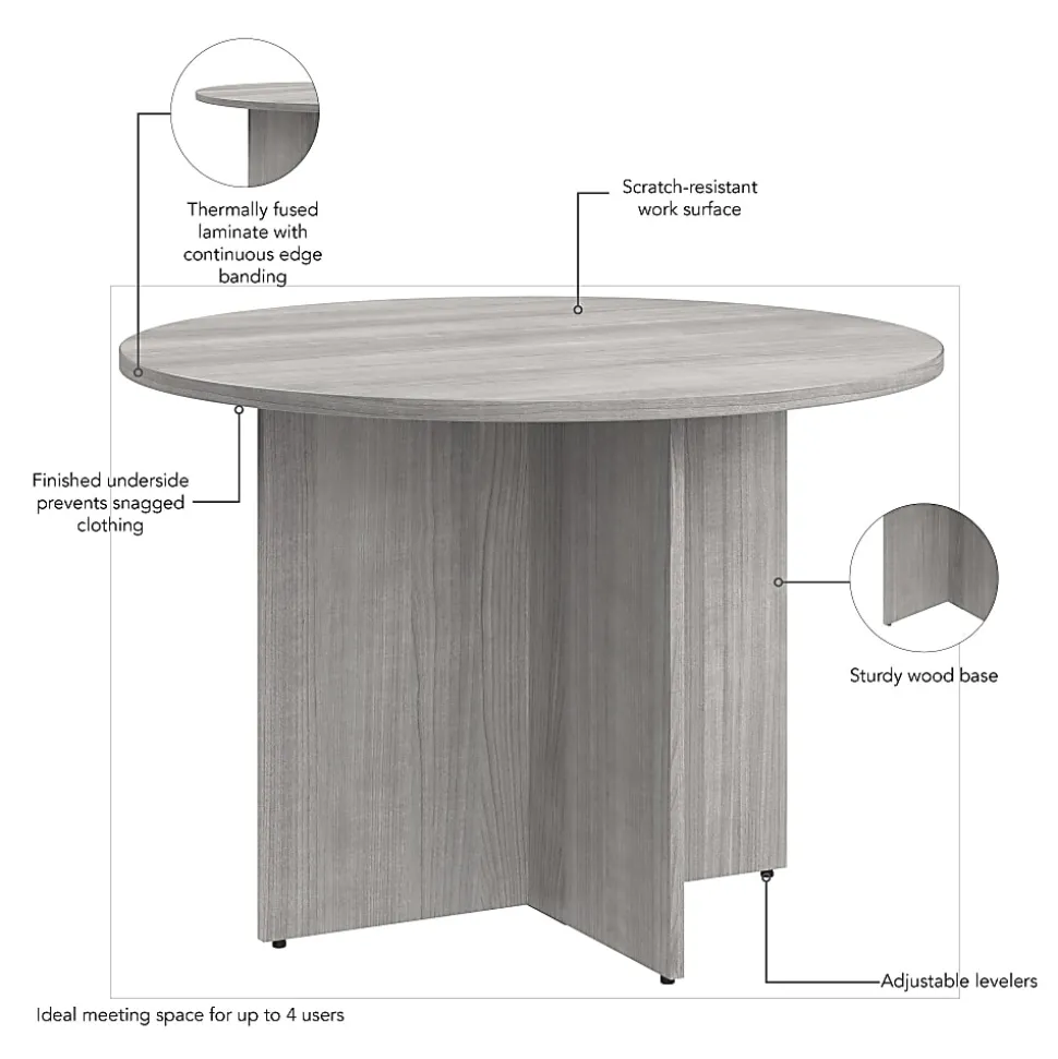 Bush Business Furniture 42-inch Round Conference Table with Wood Base, Platinum Gray, Standard Delivery
