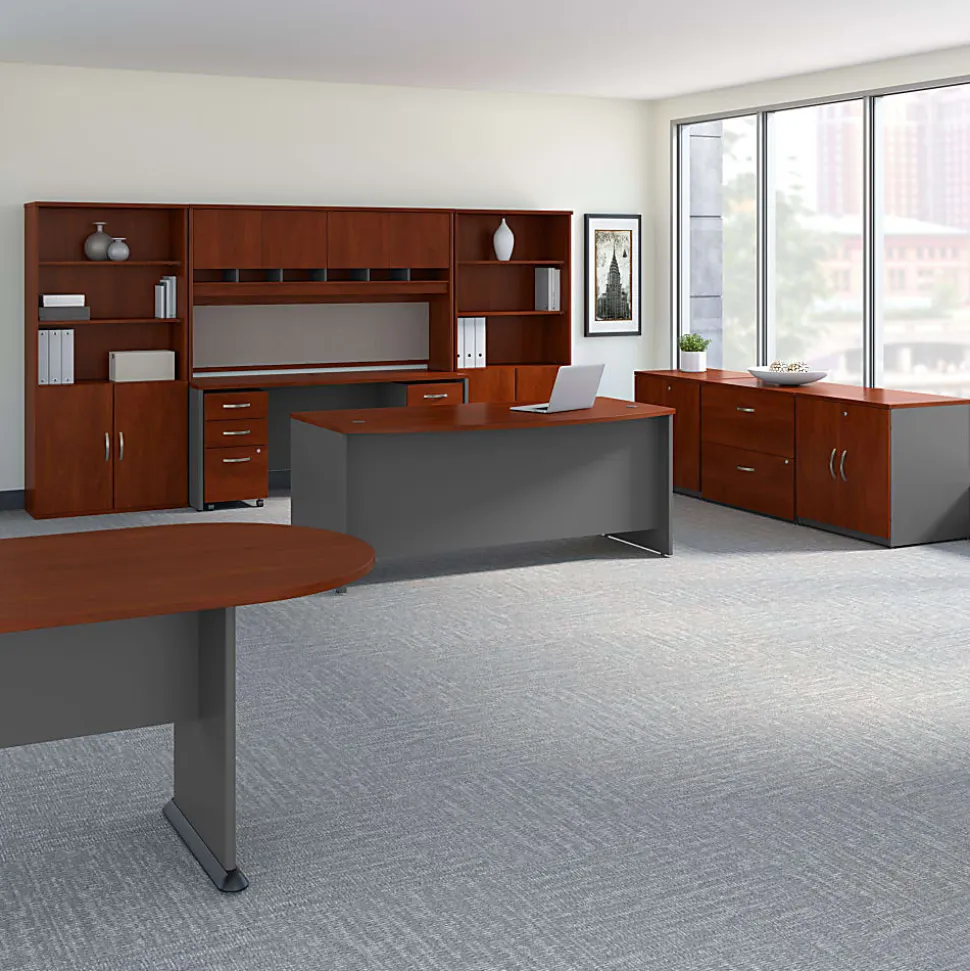 Bush Business Furniture Series C Components Bow Front Desk, 72"W x 36"D, Hansen Cherry/Graphite Gray, Standard Delivery