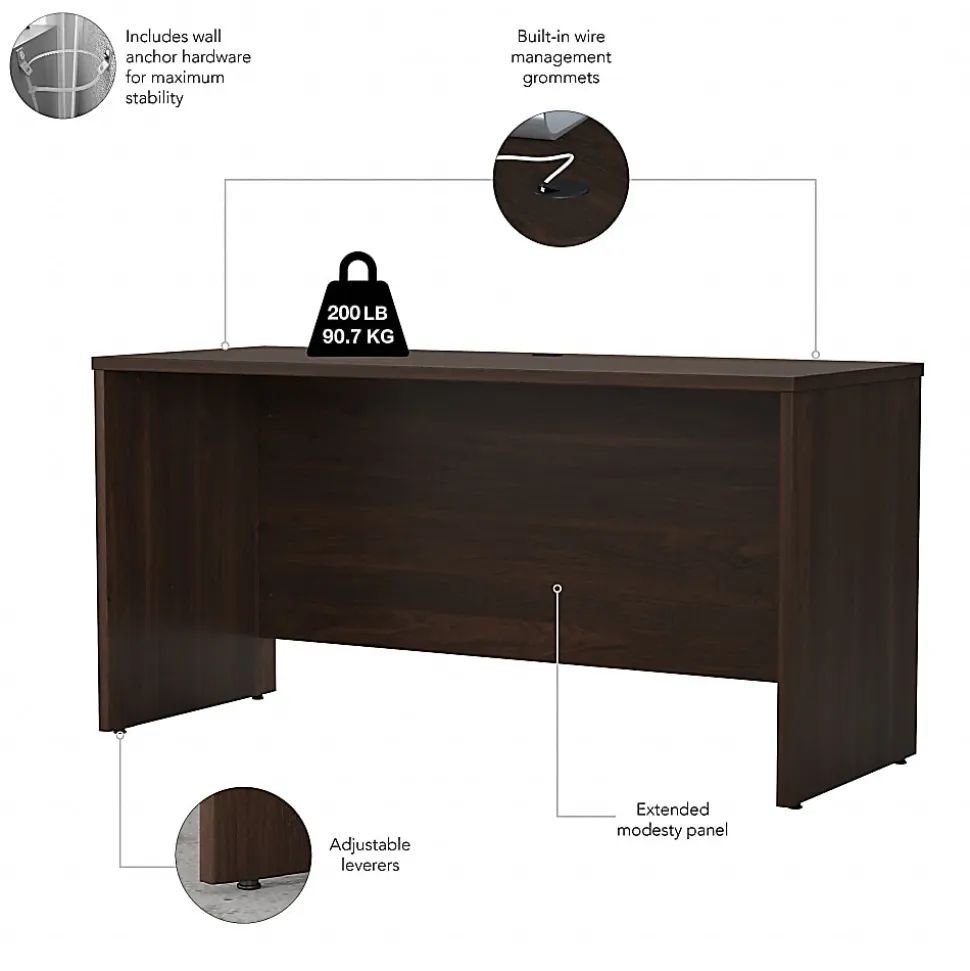 Bush Business Furniture Studio C 60"W Credenza Computer Desk, Black Walnut, Standard Delivery