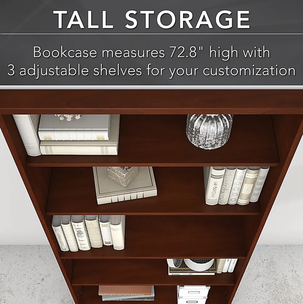 Bush Business Furniture Studio C 73"H 5-Shelf Bookcase, Hansen Cherry, Standard Delivery