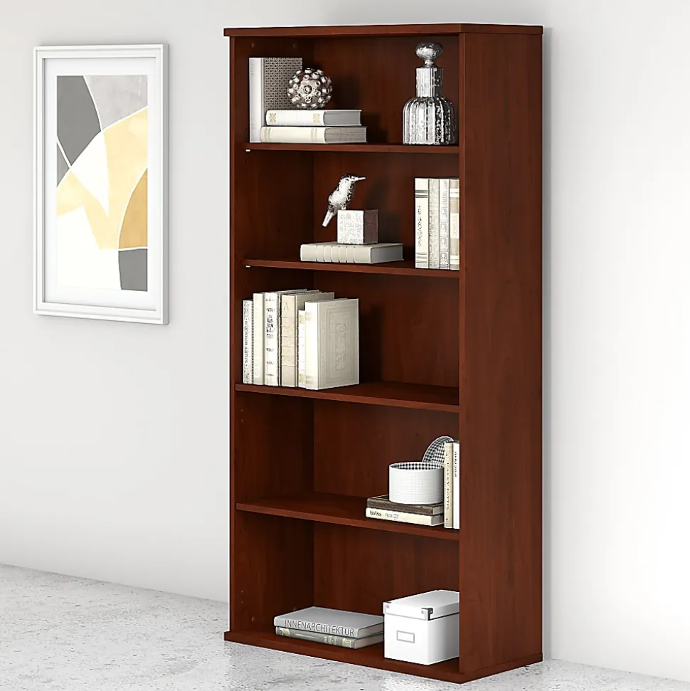 Bush Business Furniture Studio C 73"H 5-Shelf Bookcase, Hansen Cherry, Standard Delivery