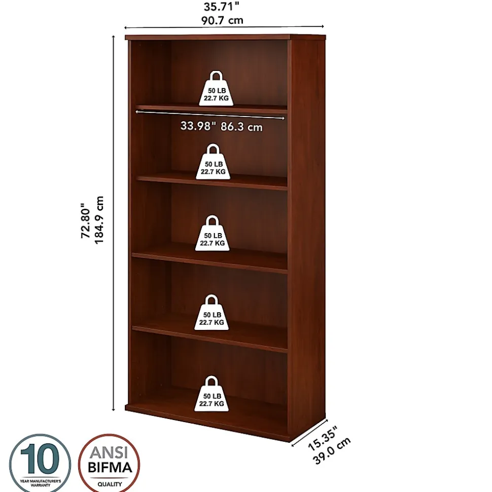 Bush Business Furniture Studio C 73"H 5-Shelf Bookcase, Hansen Cherry, Standard Delivery