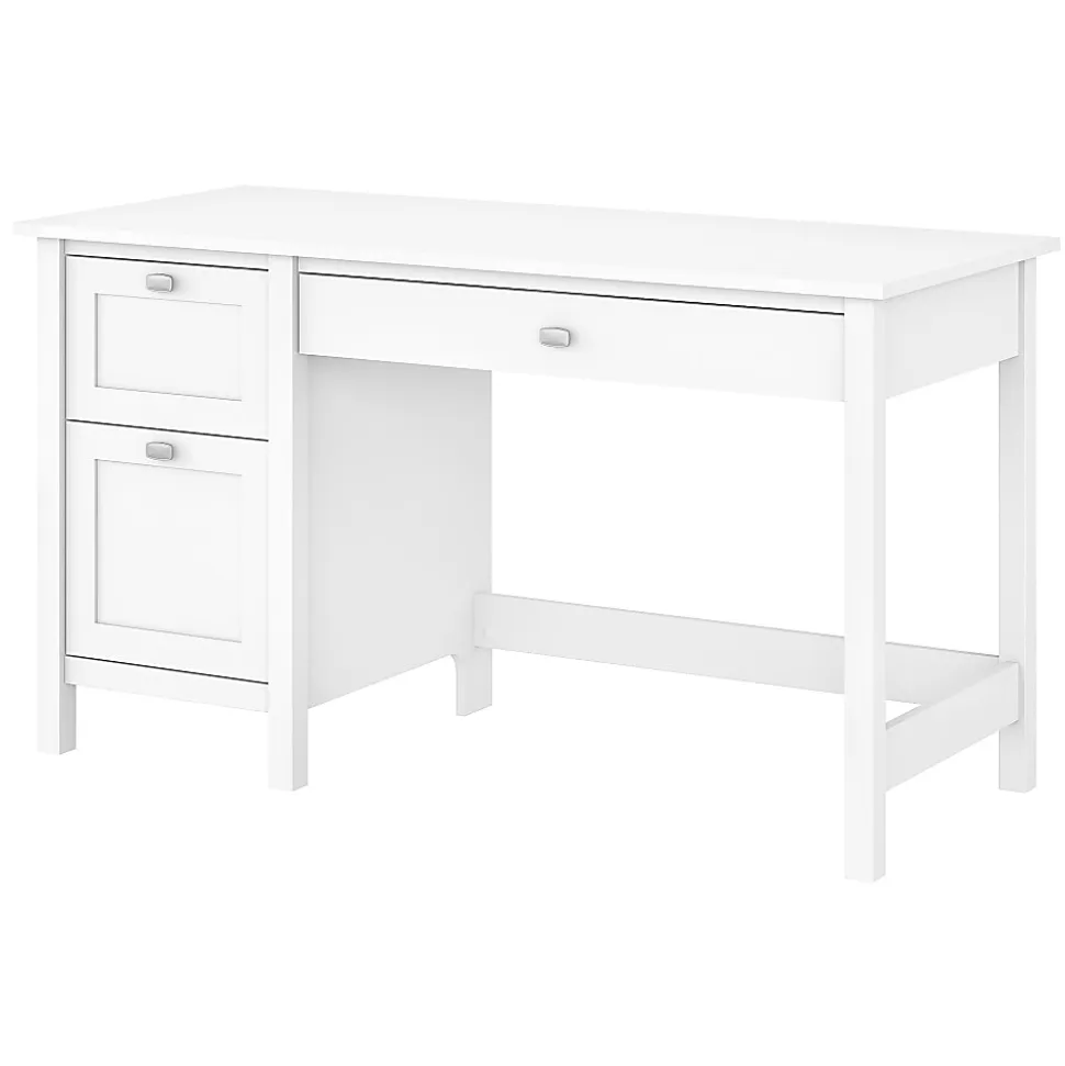 Bush Furniture Broadview 54"W Computer Desk With 2-Drawer Pedestal, Pure White, Standard Delivery