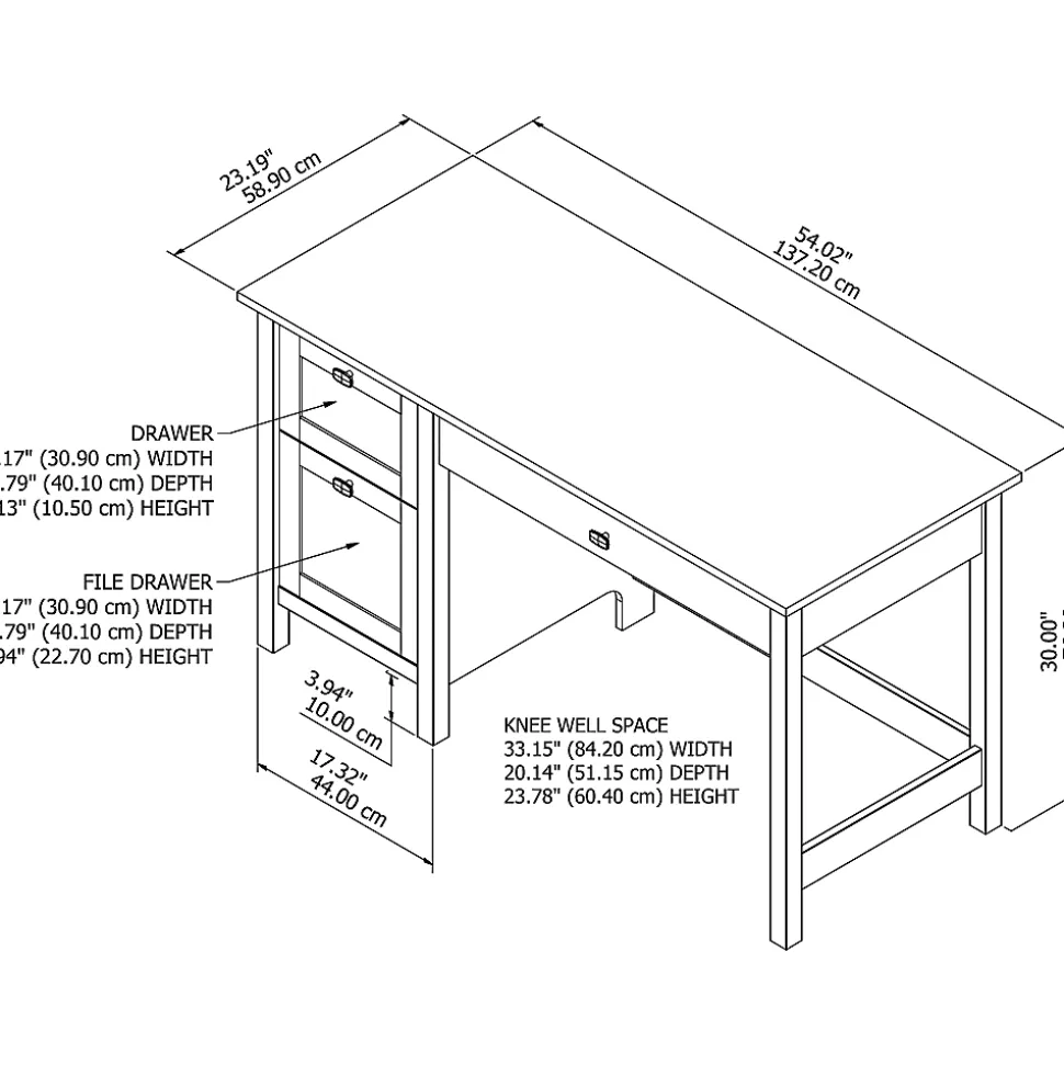 Bush Furniture Broadview 54"W Computer Desk With 2-Drawer Pedestal, Pure White, Standard Delivery