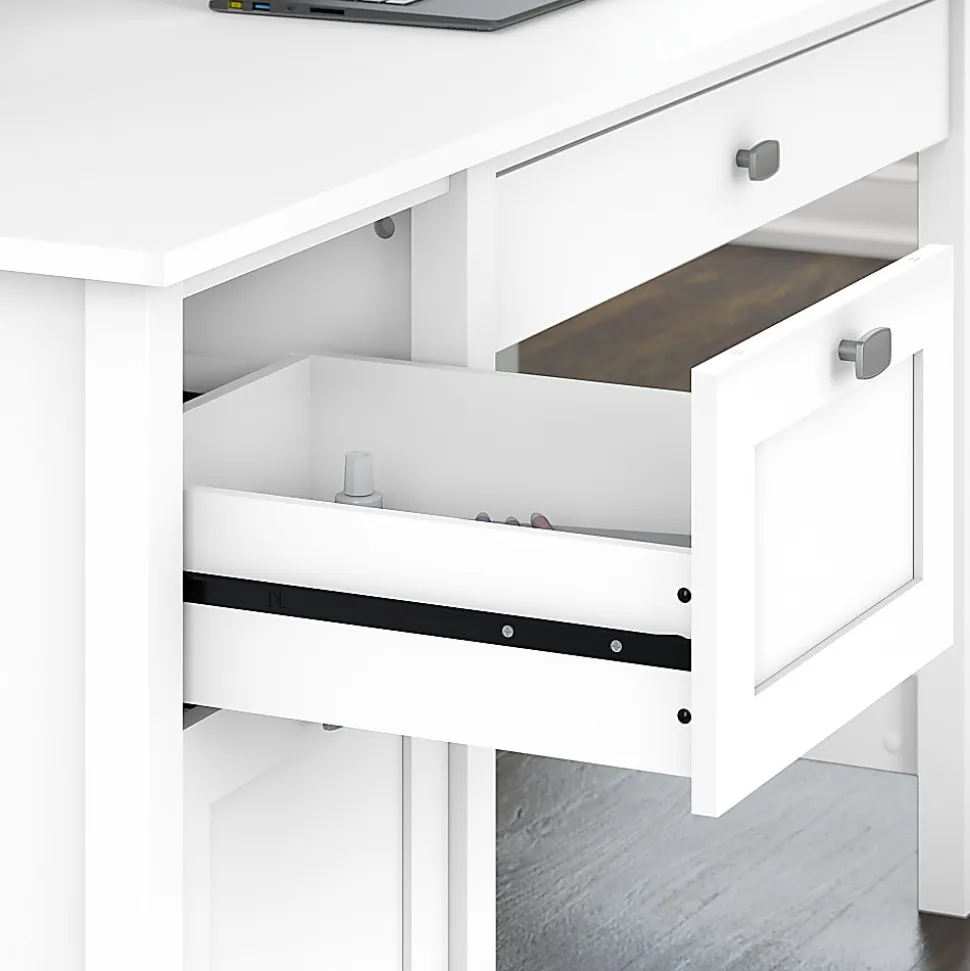 Bush Furniture Broadview 54"W Computer Desk With 2-Drawer Pedestal, Pure White, Standard Delivery